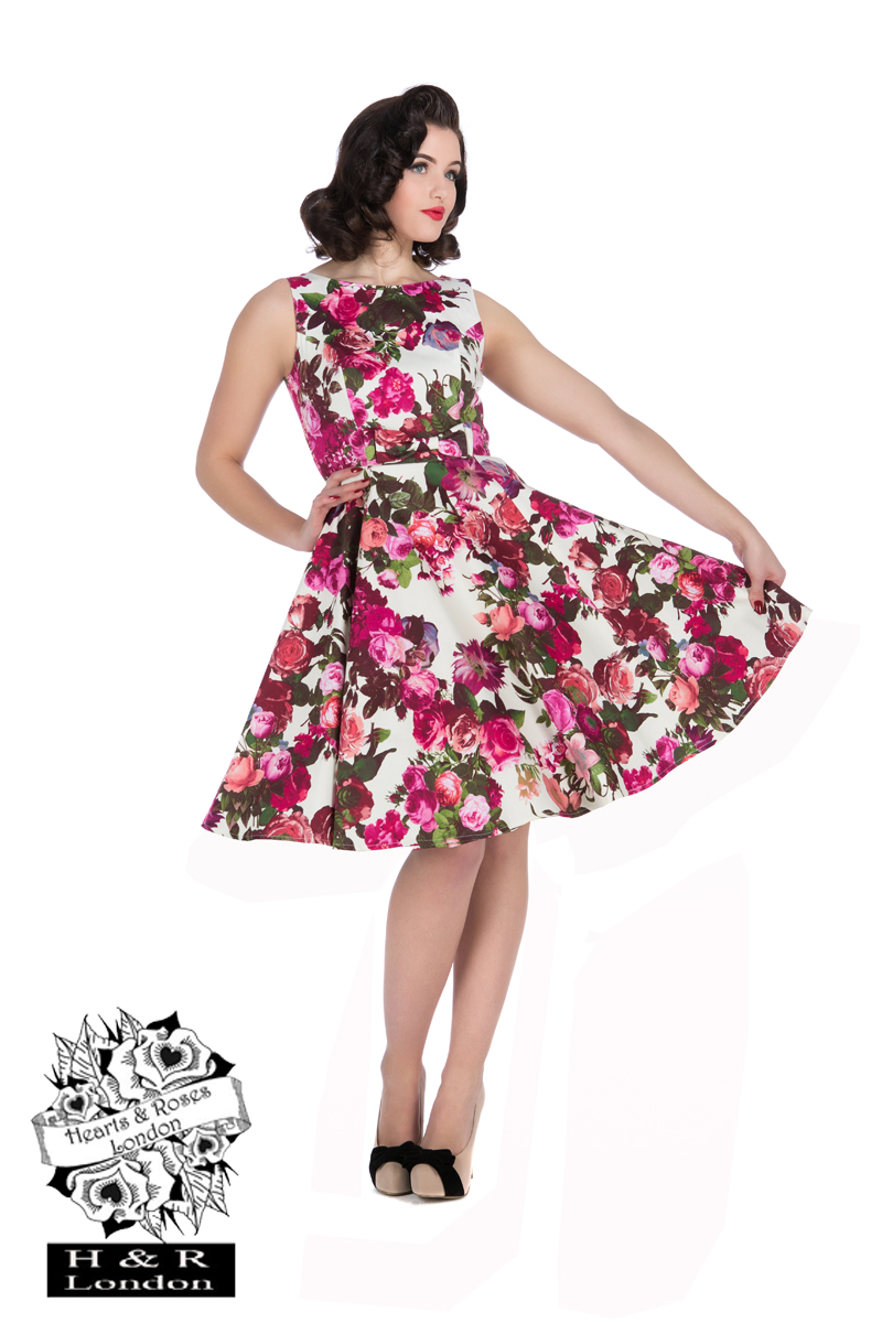 Audrey 50s Cream Floral Swing Dress
