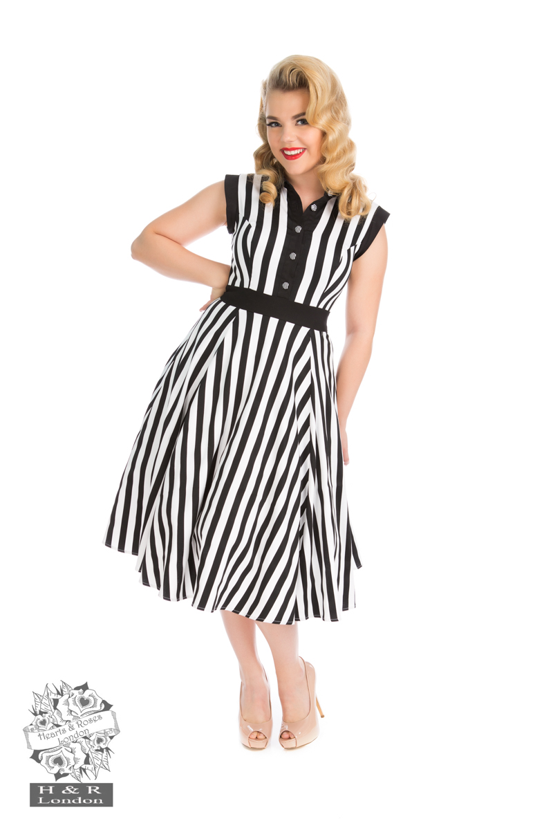 black and white striped dress with flowers