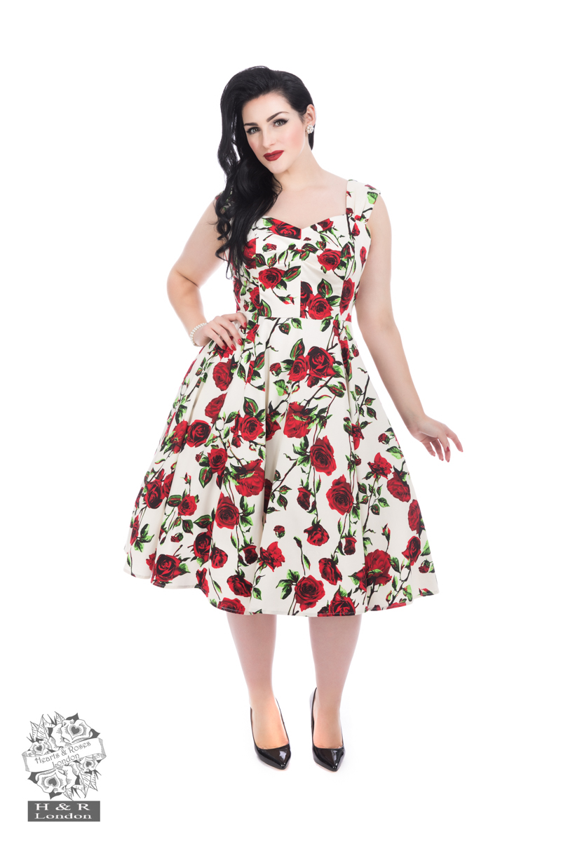 50s Ditsy Rose Floral  Dress (light pink)