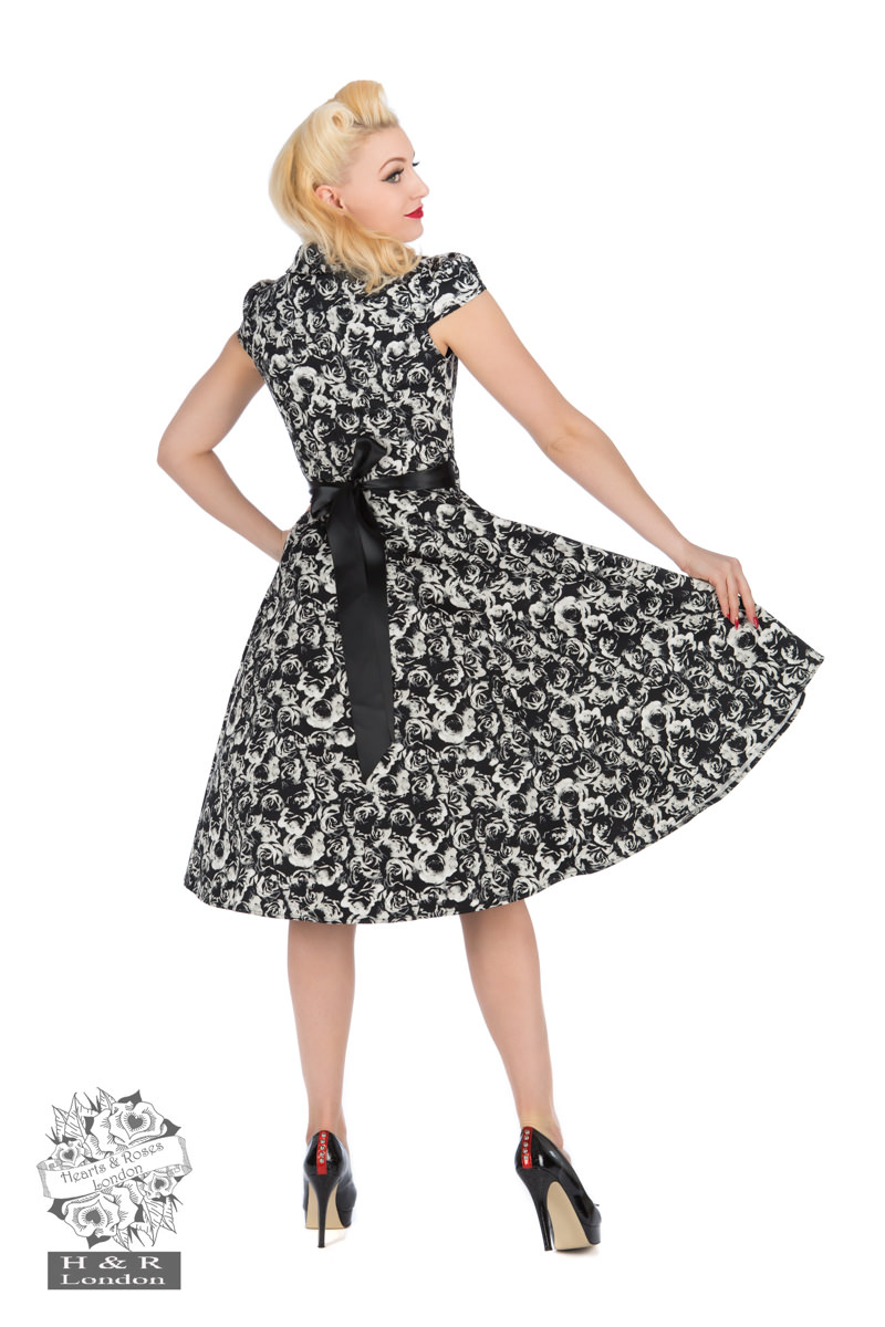 Black Cream Rose Tea Dress - Hearts 